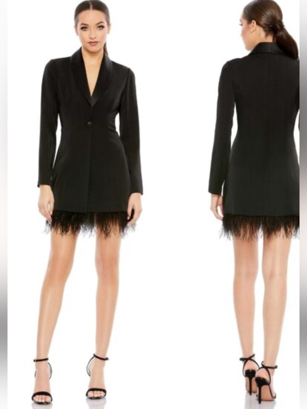 Mac Duggall Black Feather Hem Blazer Mini Dress